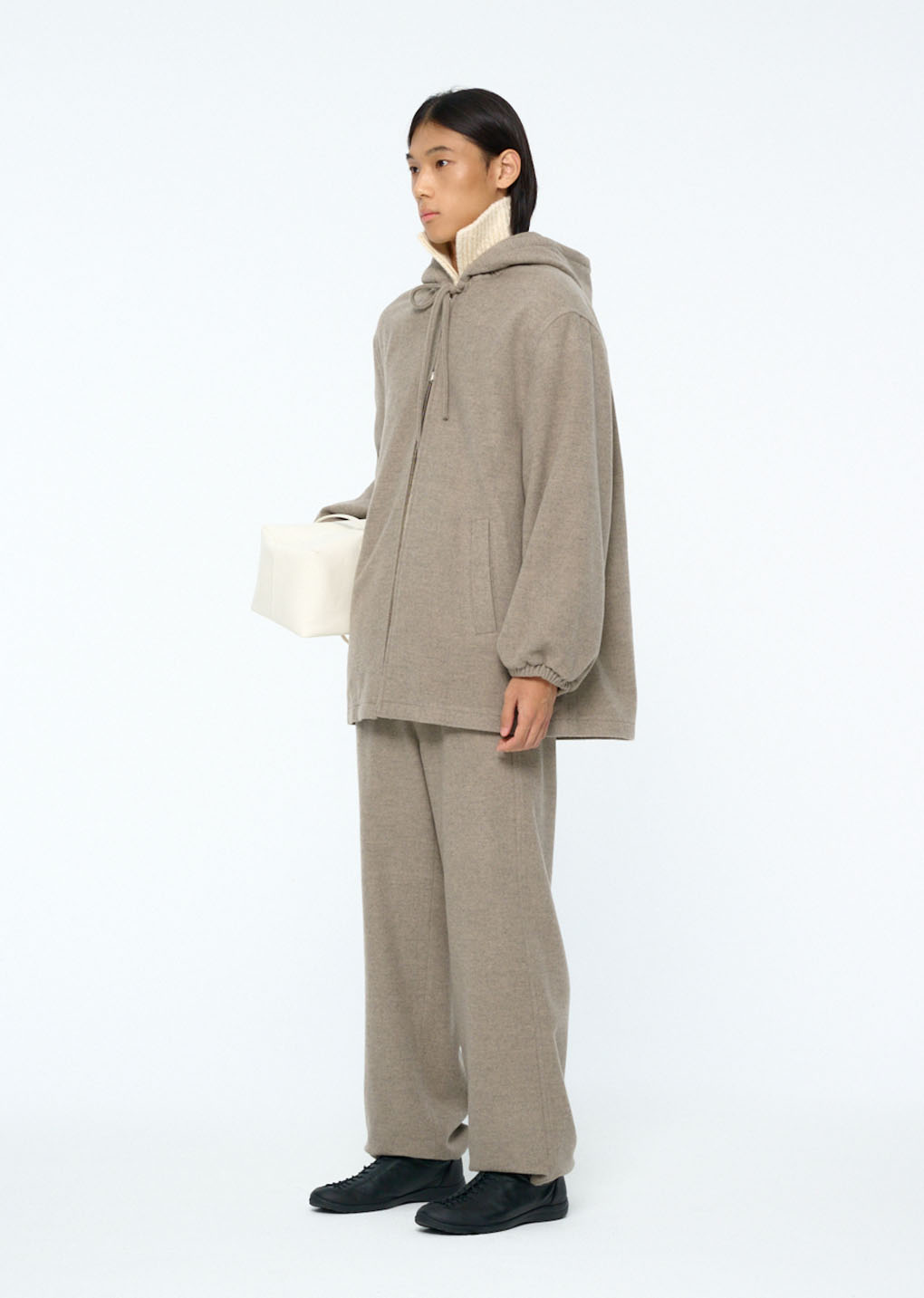 wool banding jogger pants, grey