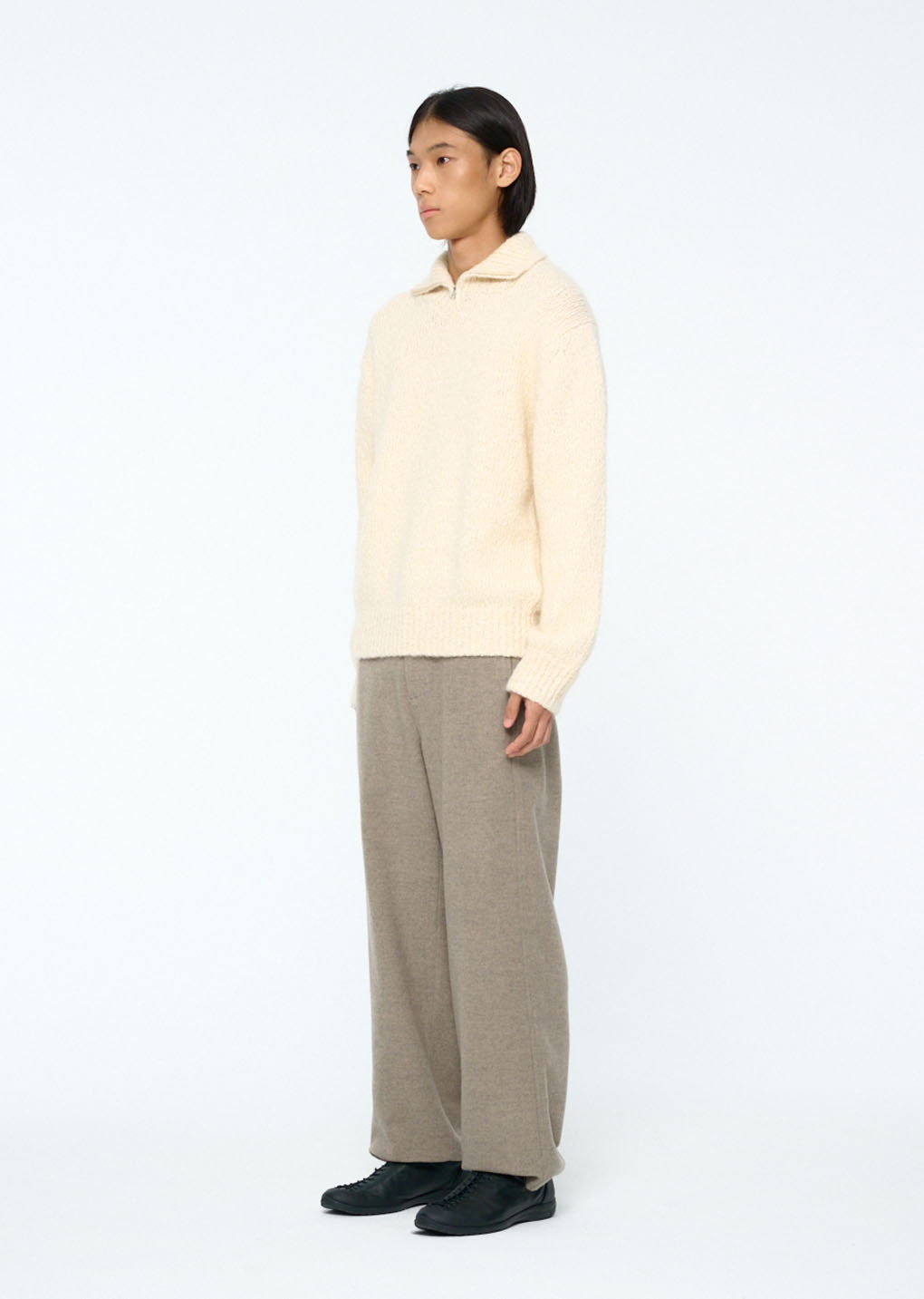 hairy slub half zip up knit, ecru