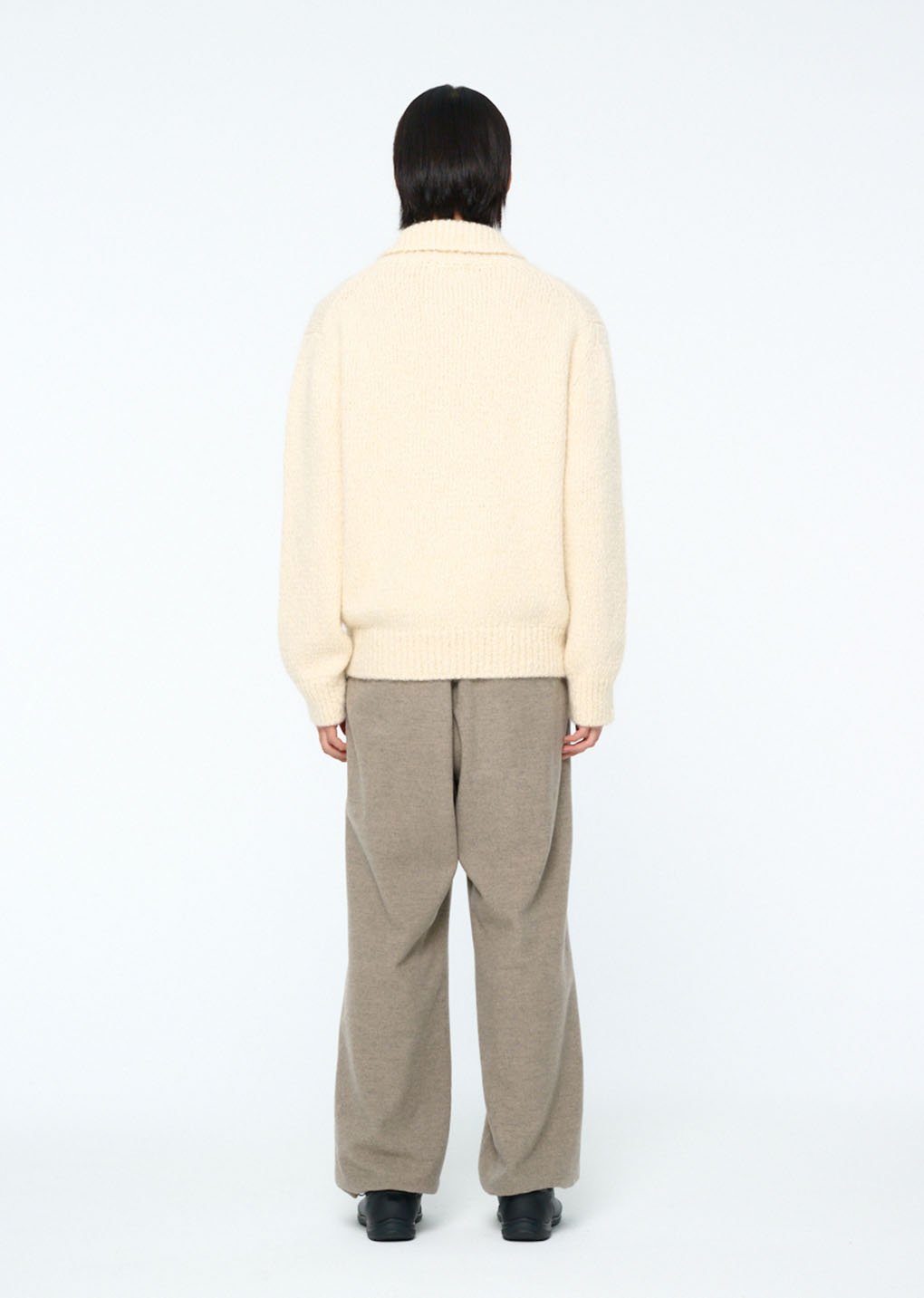 hairy slub half zip up knit, ecru