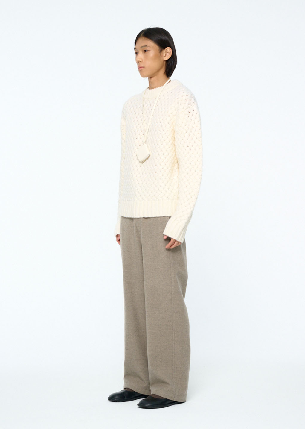 diagonal cable pullover, ivory