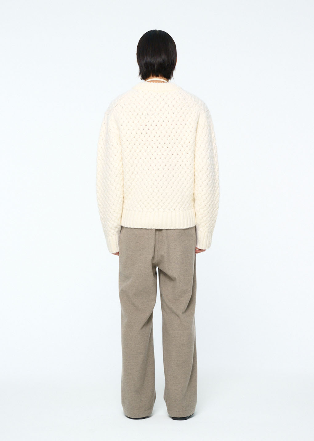 diagonal cable pullover, ivory