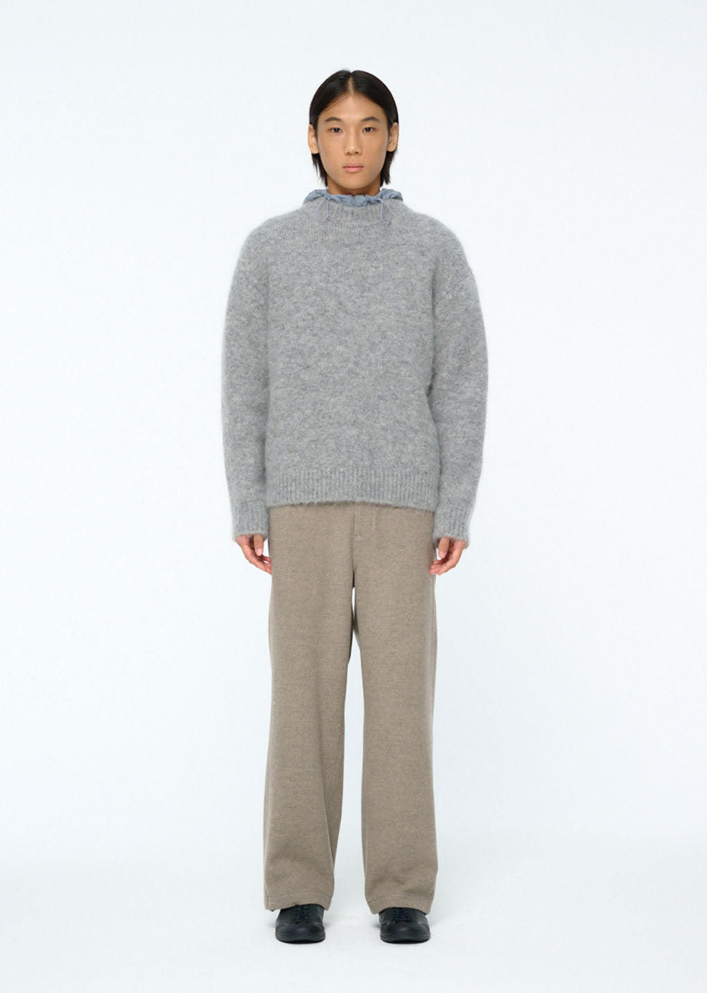 hairy rounded pullover, melange grey
