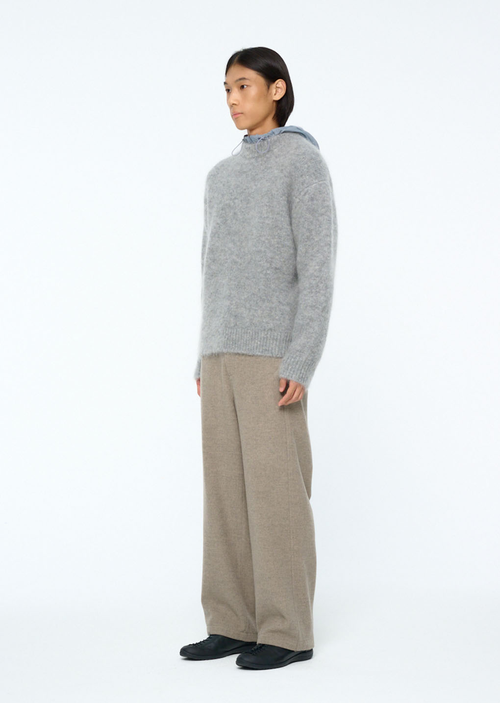 hairy rounded pullover, melange grey