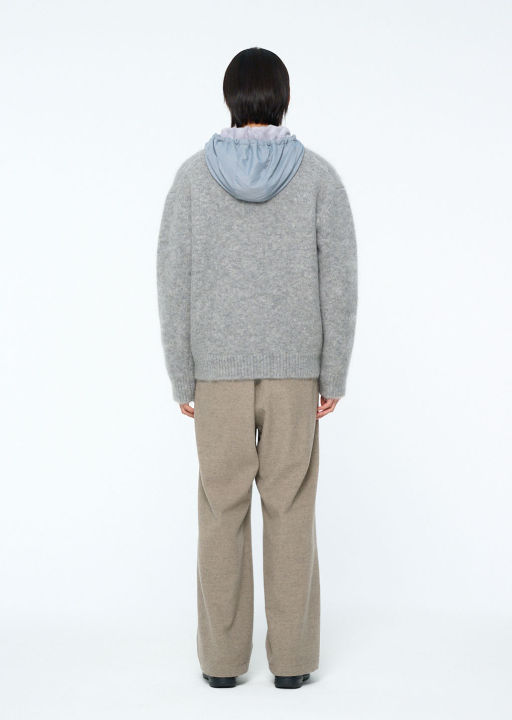 hairy rounded pullover, melange grey