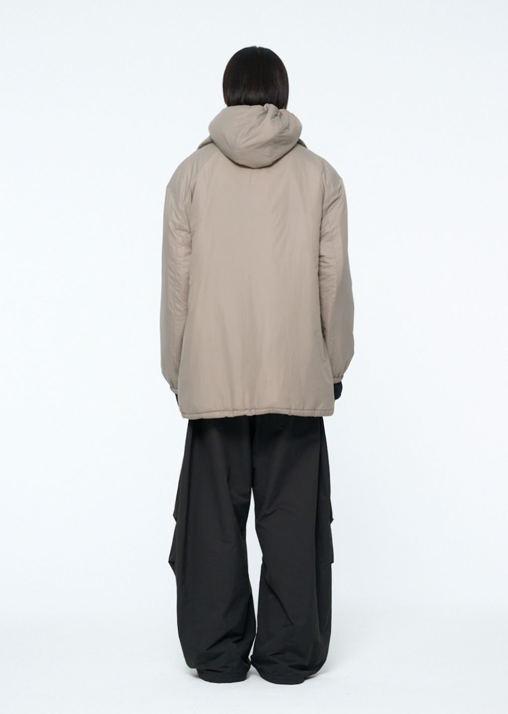 nylon reversible padded poncho, beige