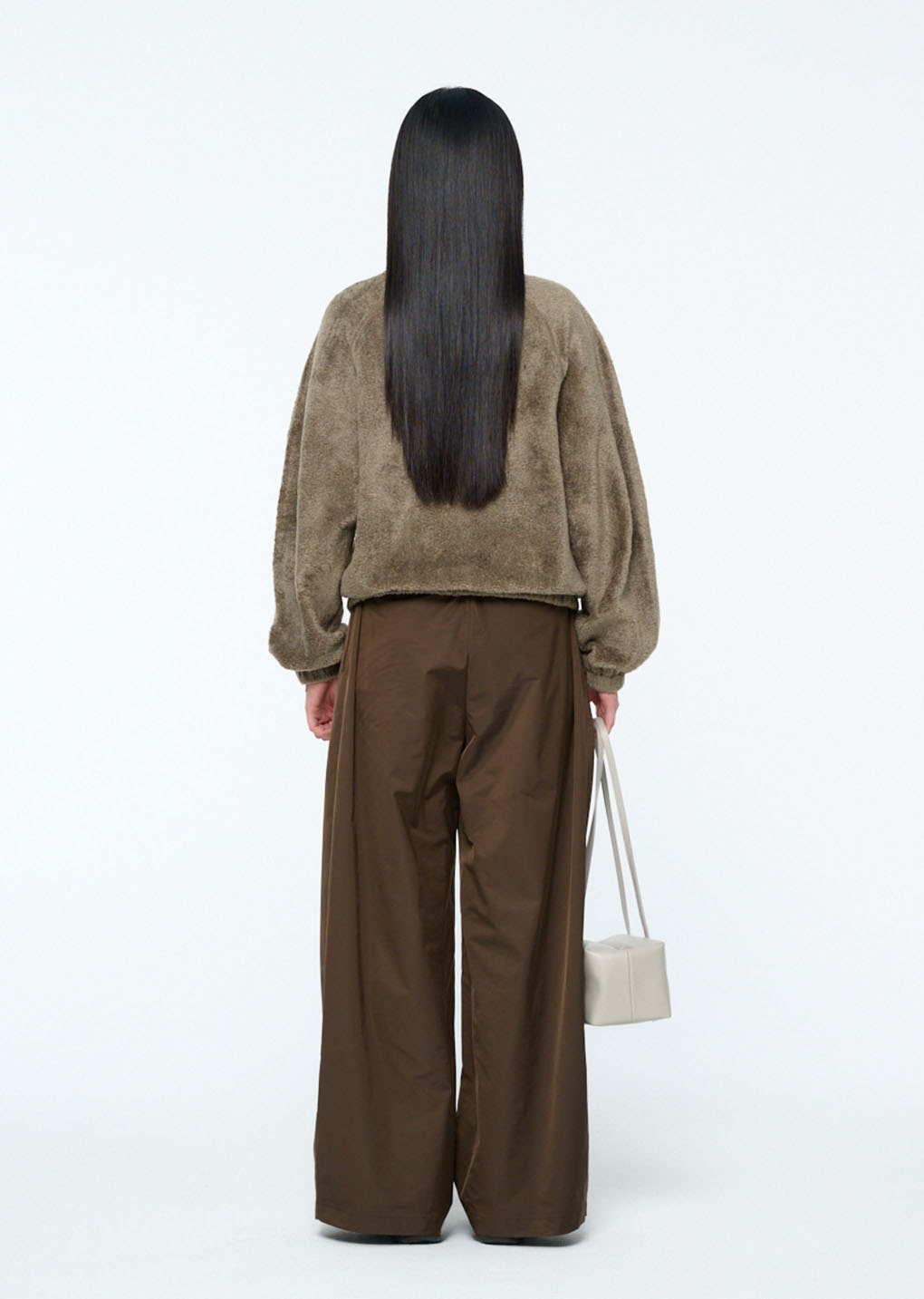 fluffy oversized half neck pullover, khaki