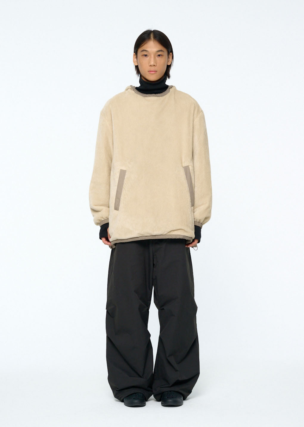 nylon reversible padded poncho, beige