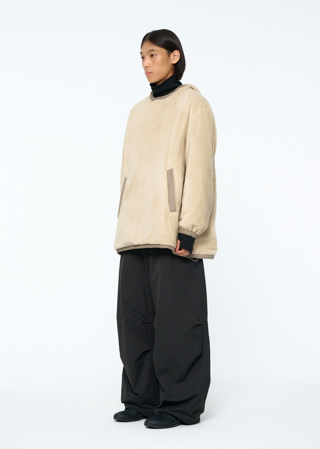 nylon reversible padded poncho, beige