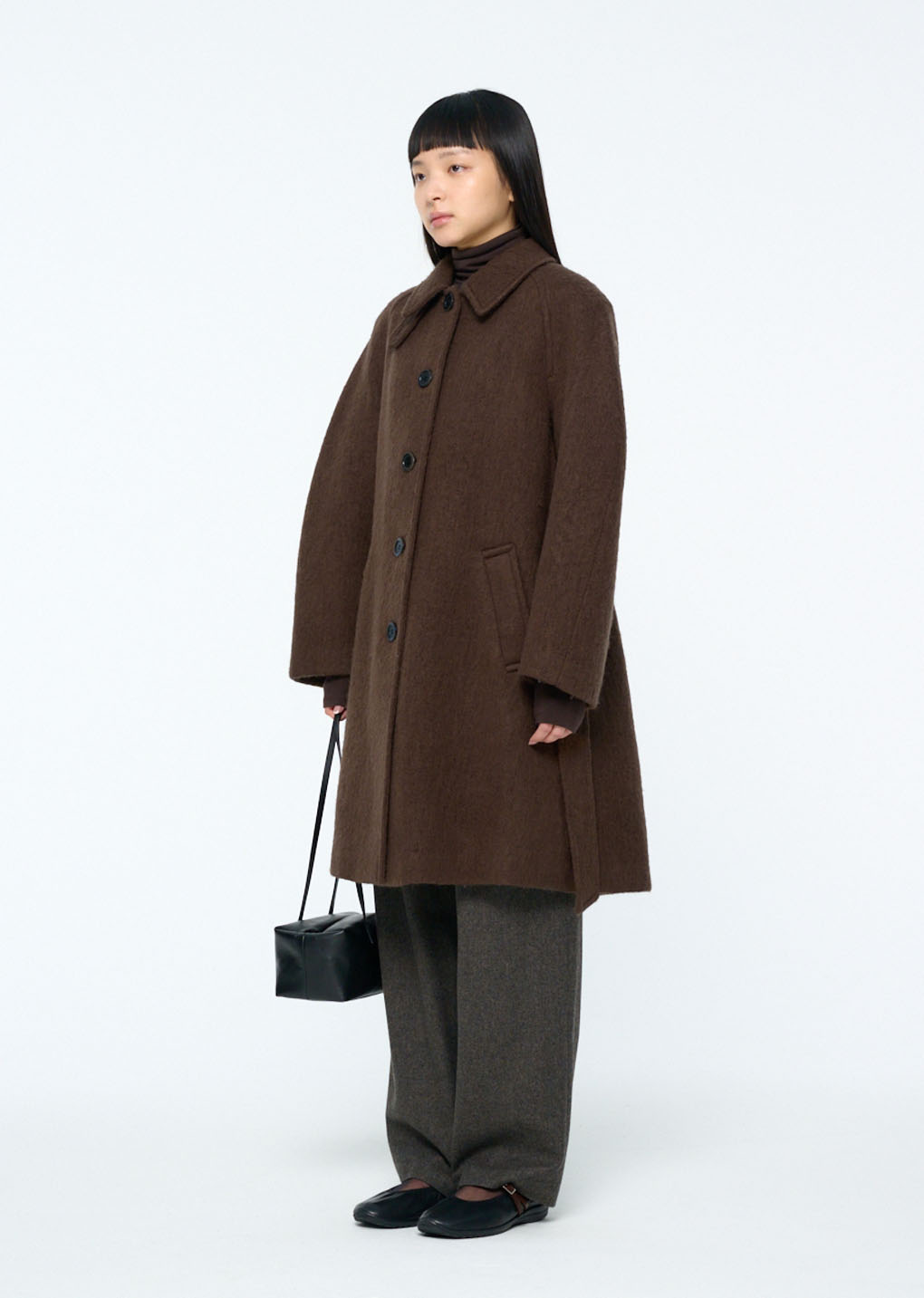 alpaca raglan coat, brown