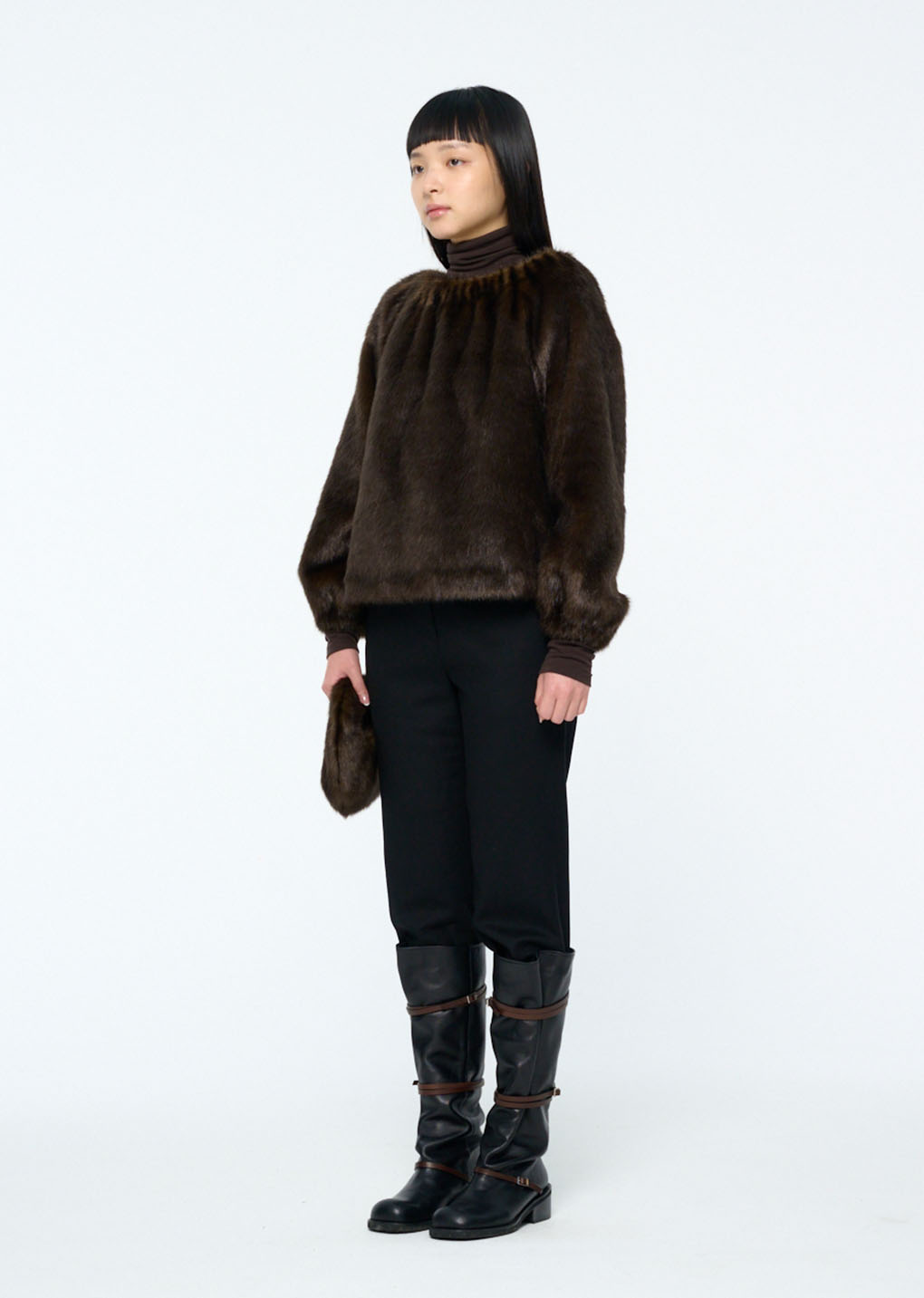 mini fur tote bag, dark brown