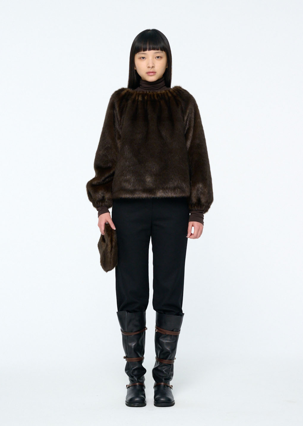 mini fur tote bag, dark brown