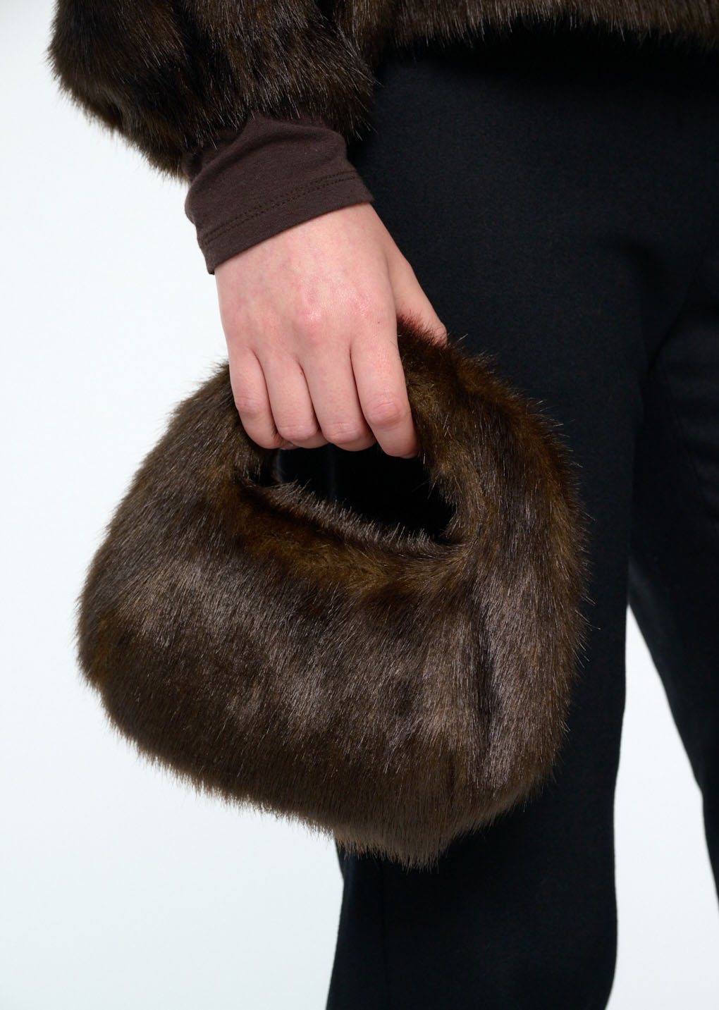 mini fur tote bag, dark brown