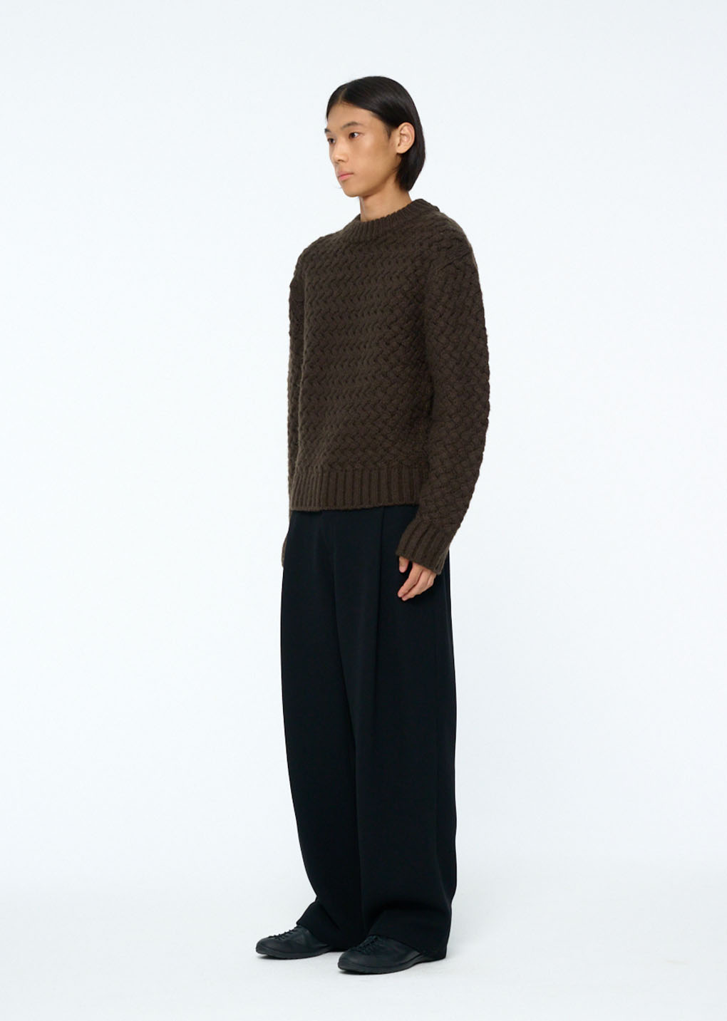 diagonal cable pullover, brown