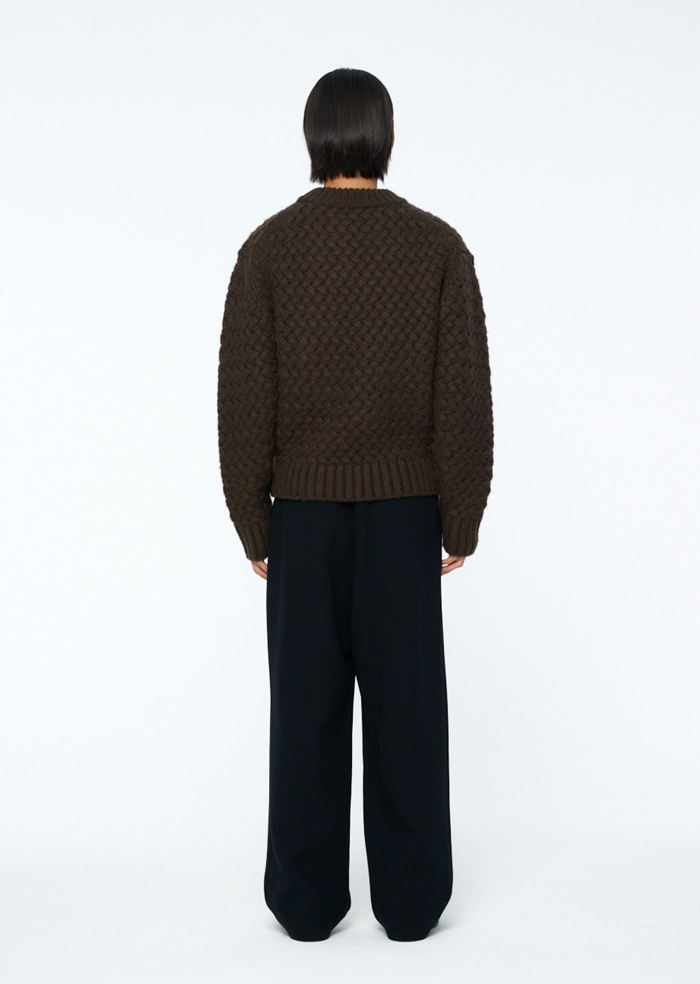 diagonal cable pullover, brown