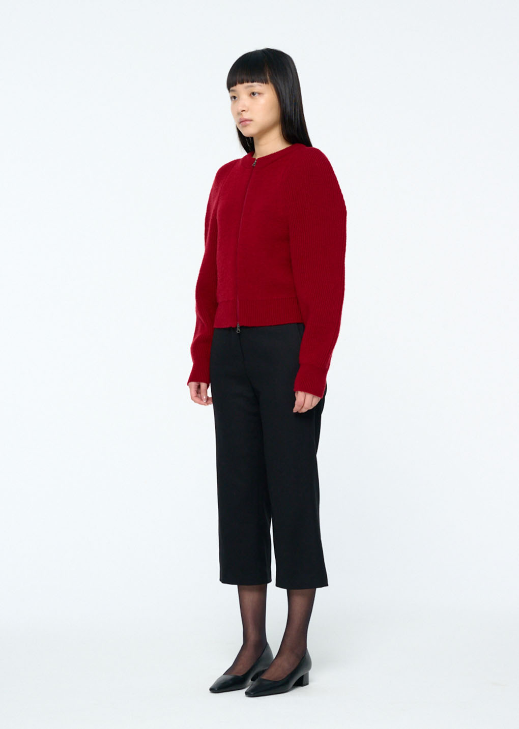 cut out rounded cardigan, red