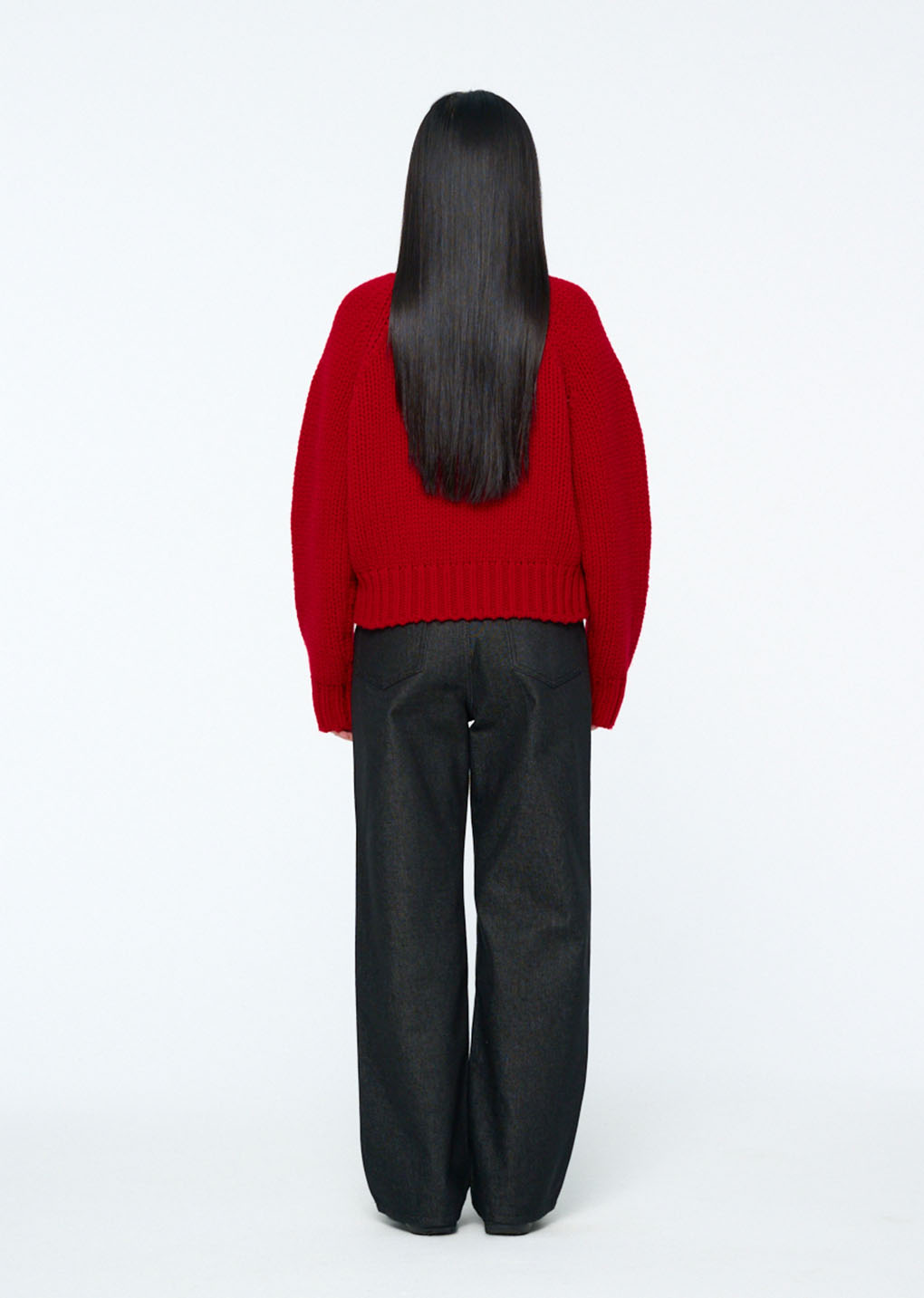 hand knitted half neck pullover, red