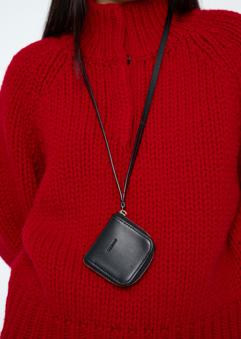 hand knitted half neck pullover, red