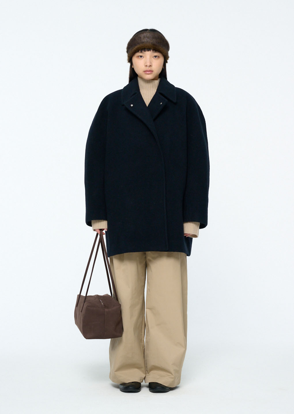 round shape coat, navy