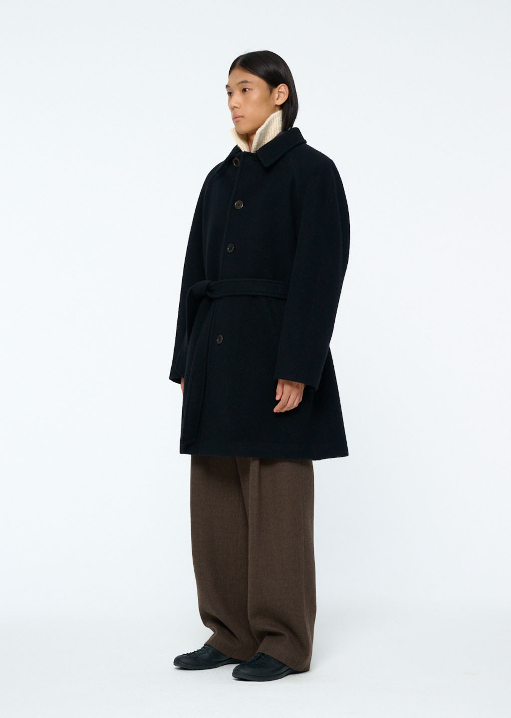 mens raglan coat, black