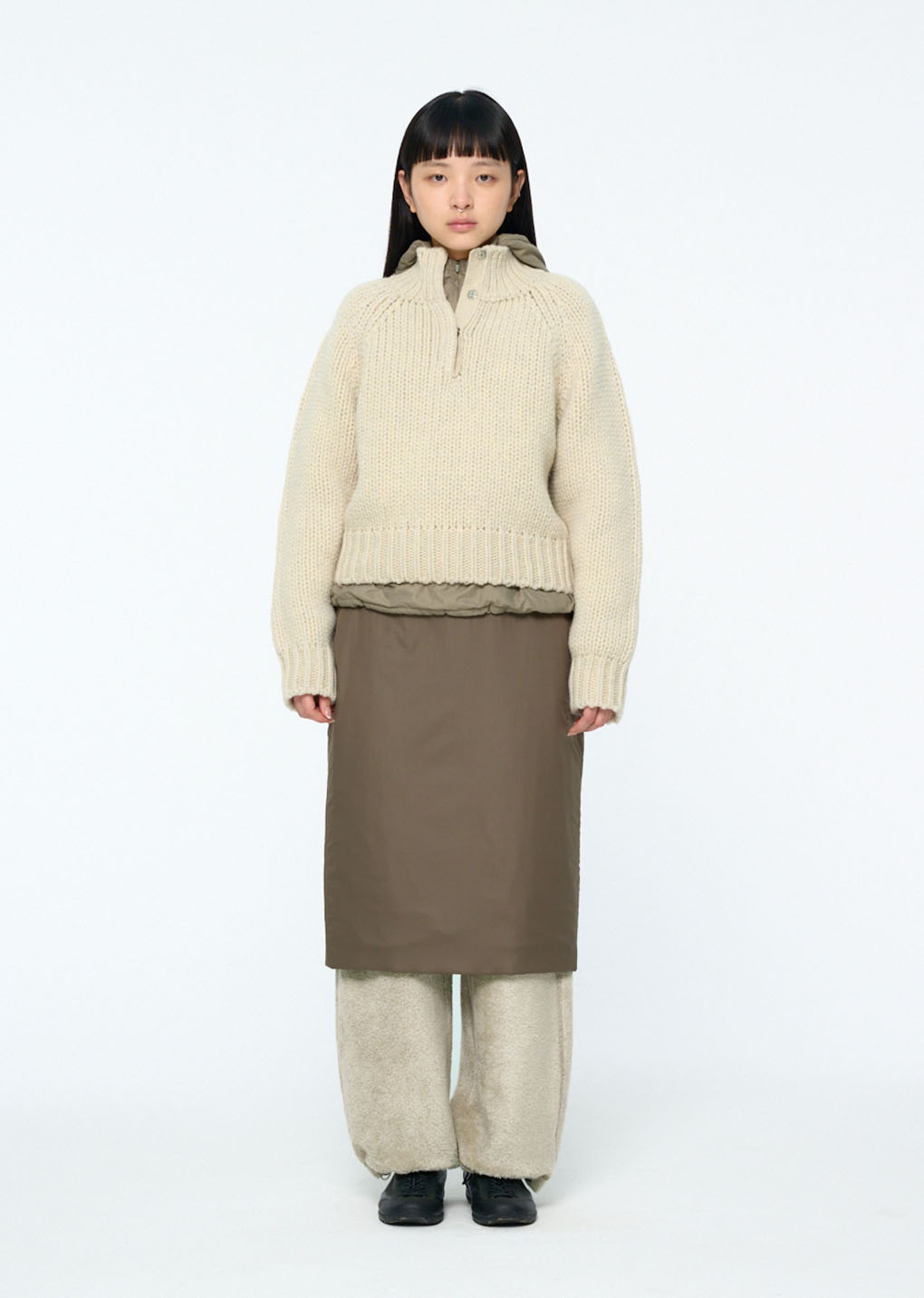 hand knitted half neck pullover, ecru