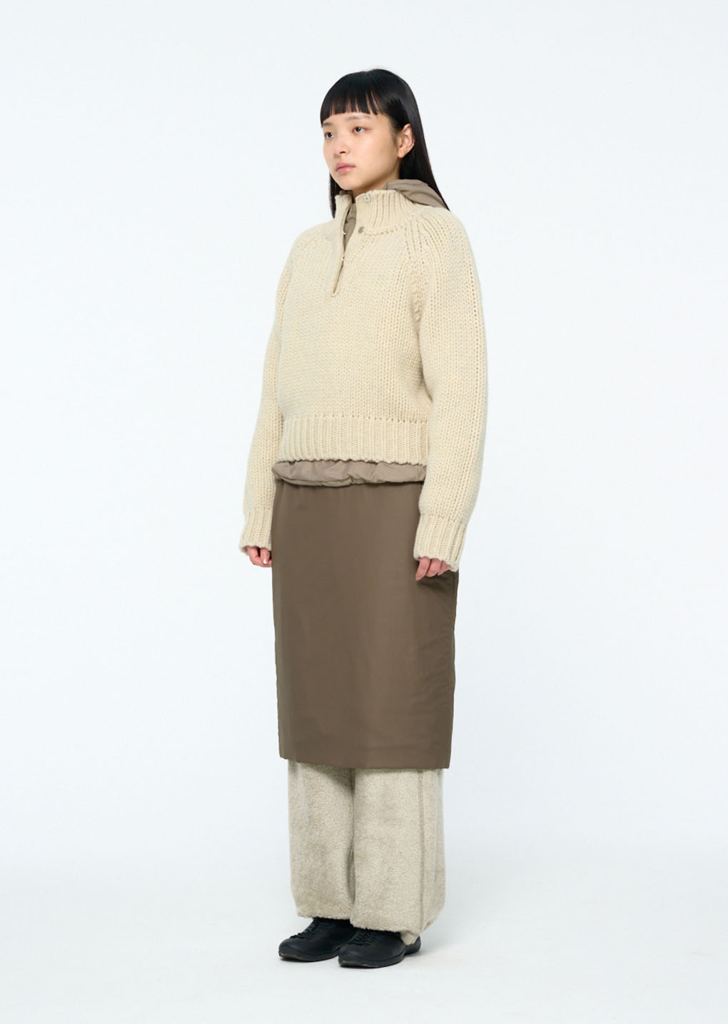 hand knitted half neck pullover, ecru