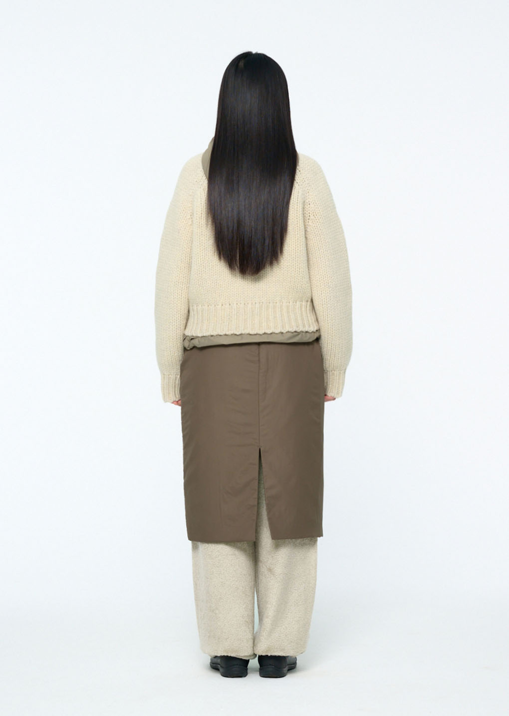 hand knitted half neck pullover, ecru