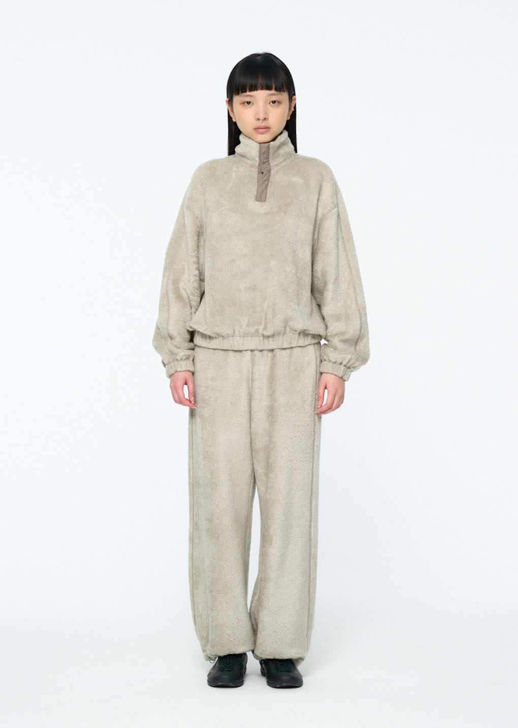 fluffy oversized half neck pullover, grey