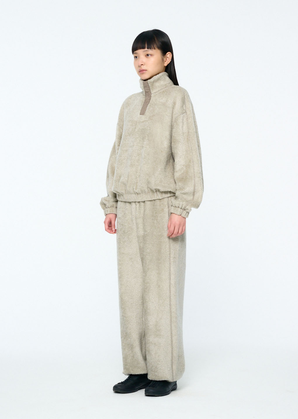 fluffy oversized half neck pullover, grey