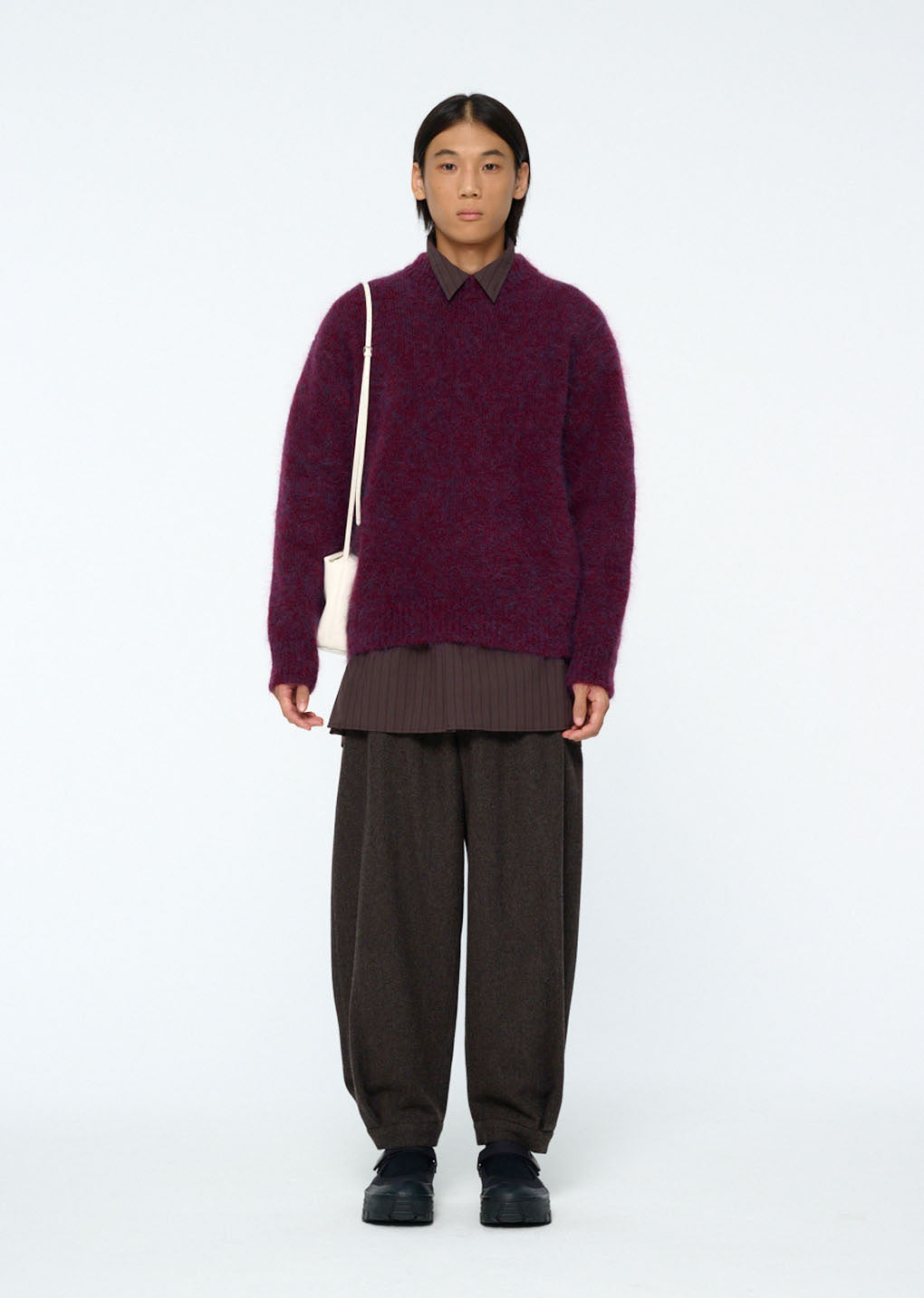 hairy rounded pullover, burgundy