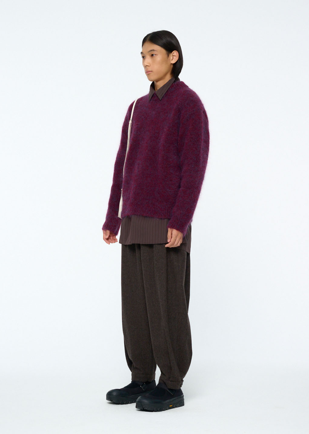 hairy rounded pullover, burgundy