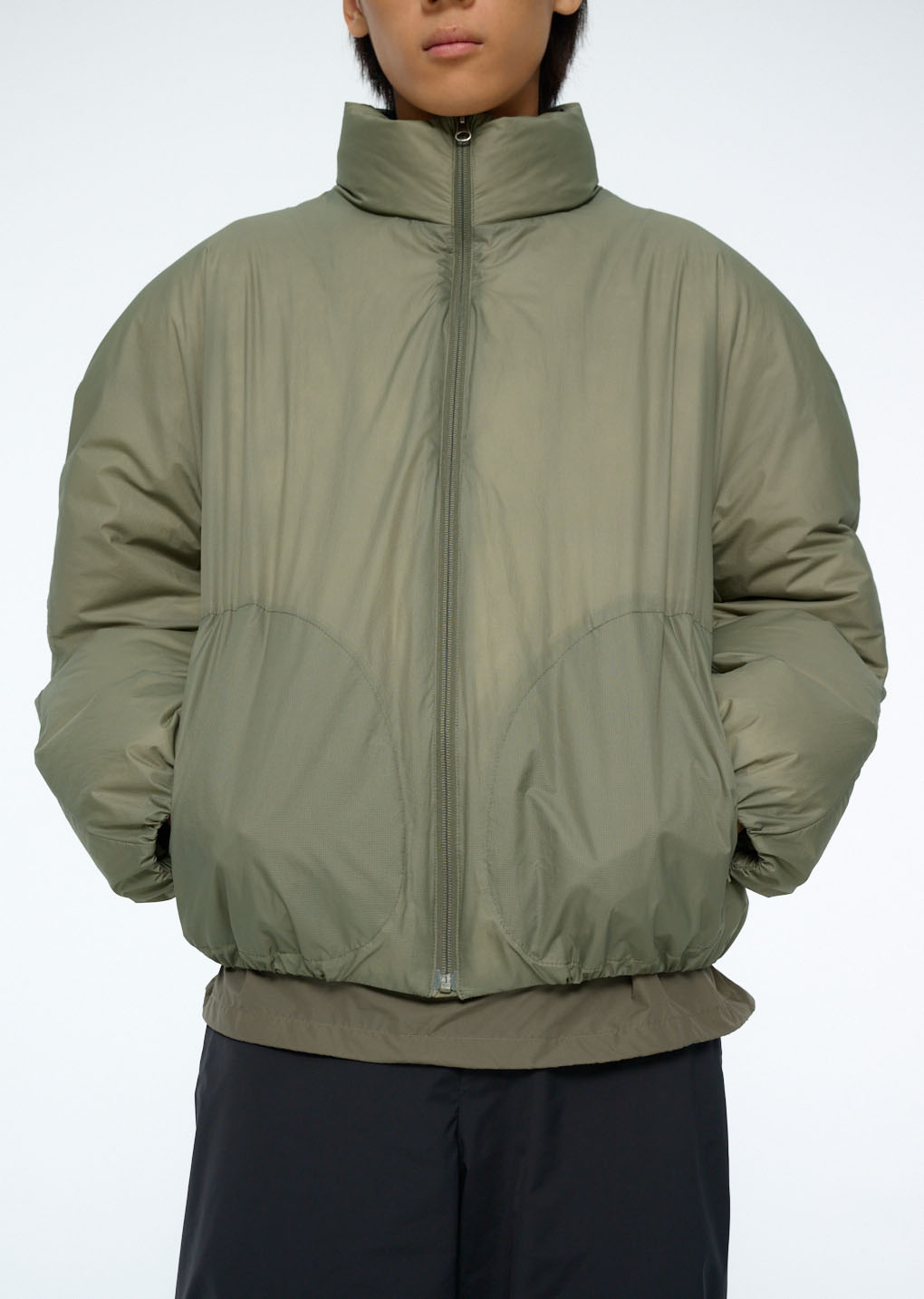 nylon reversible goose down puffer, khaki