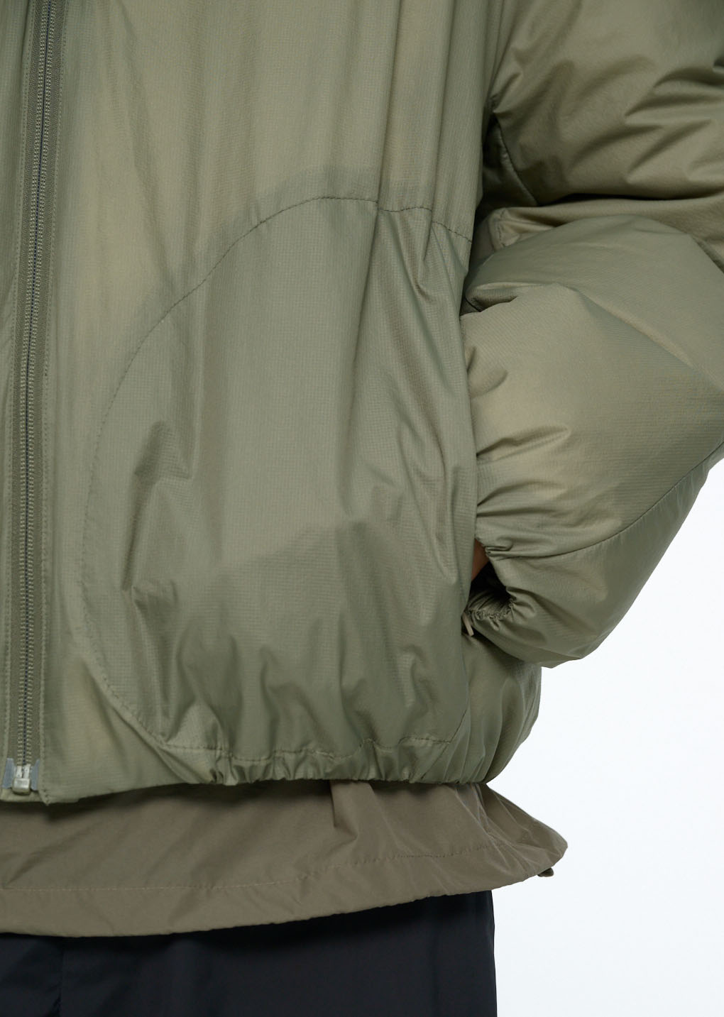 nylon reversible goose down puffer, khaki