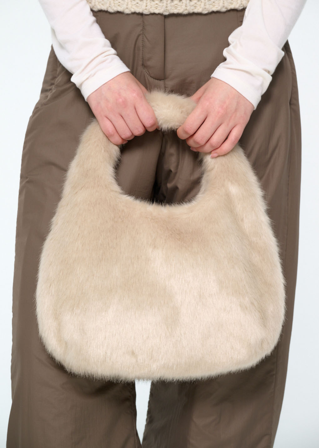 fur tote bag, ivory