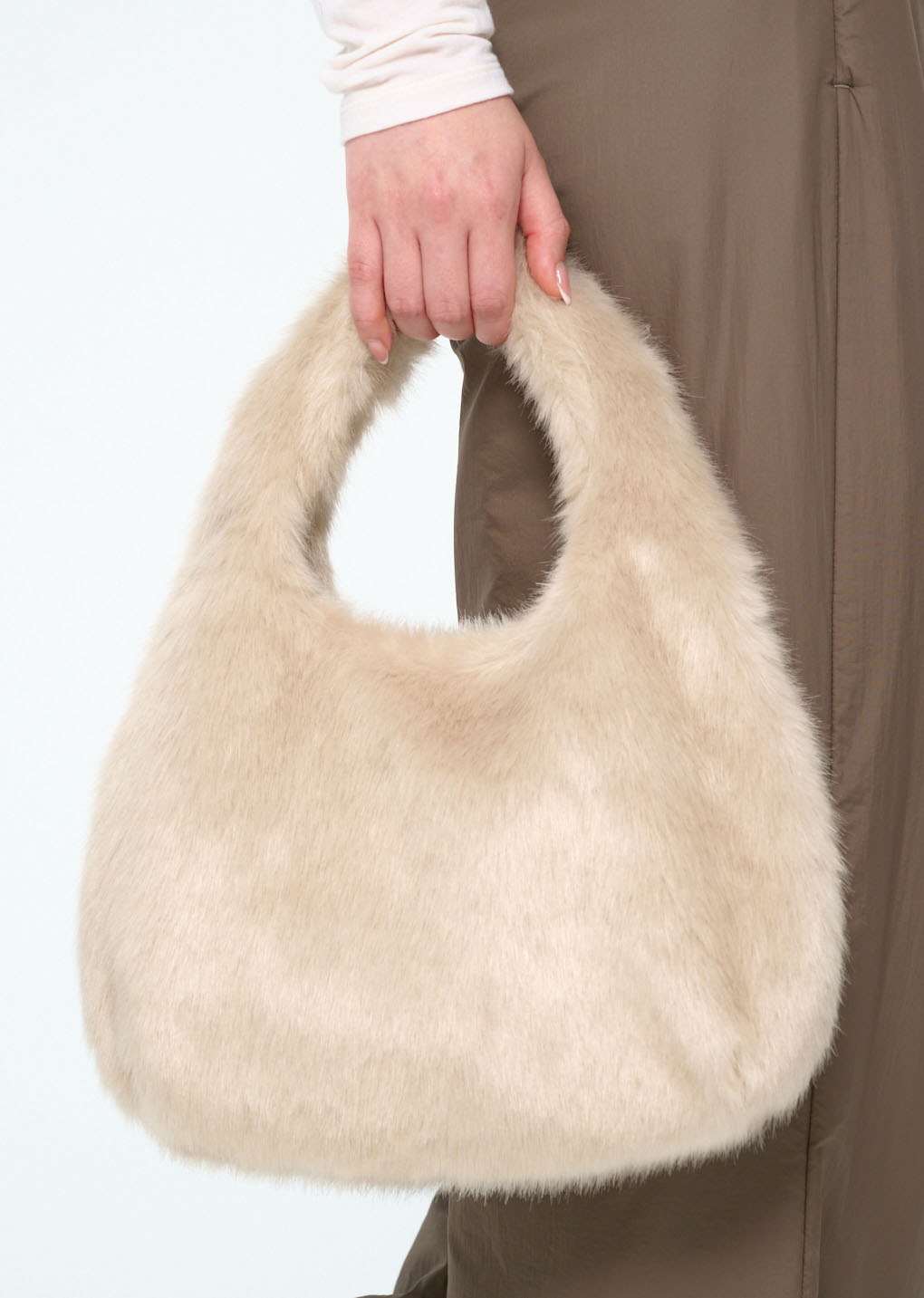 fur tote bag, ivory