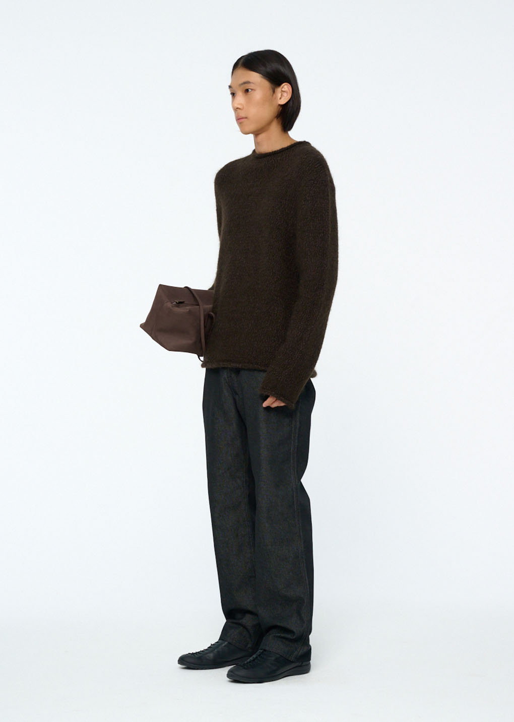 hairy slub pullover, dark brown