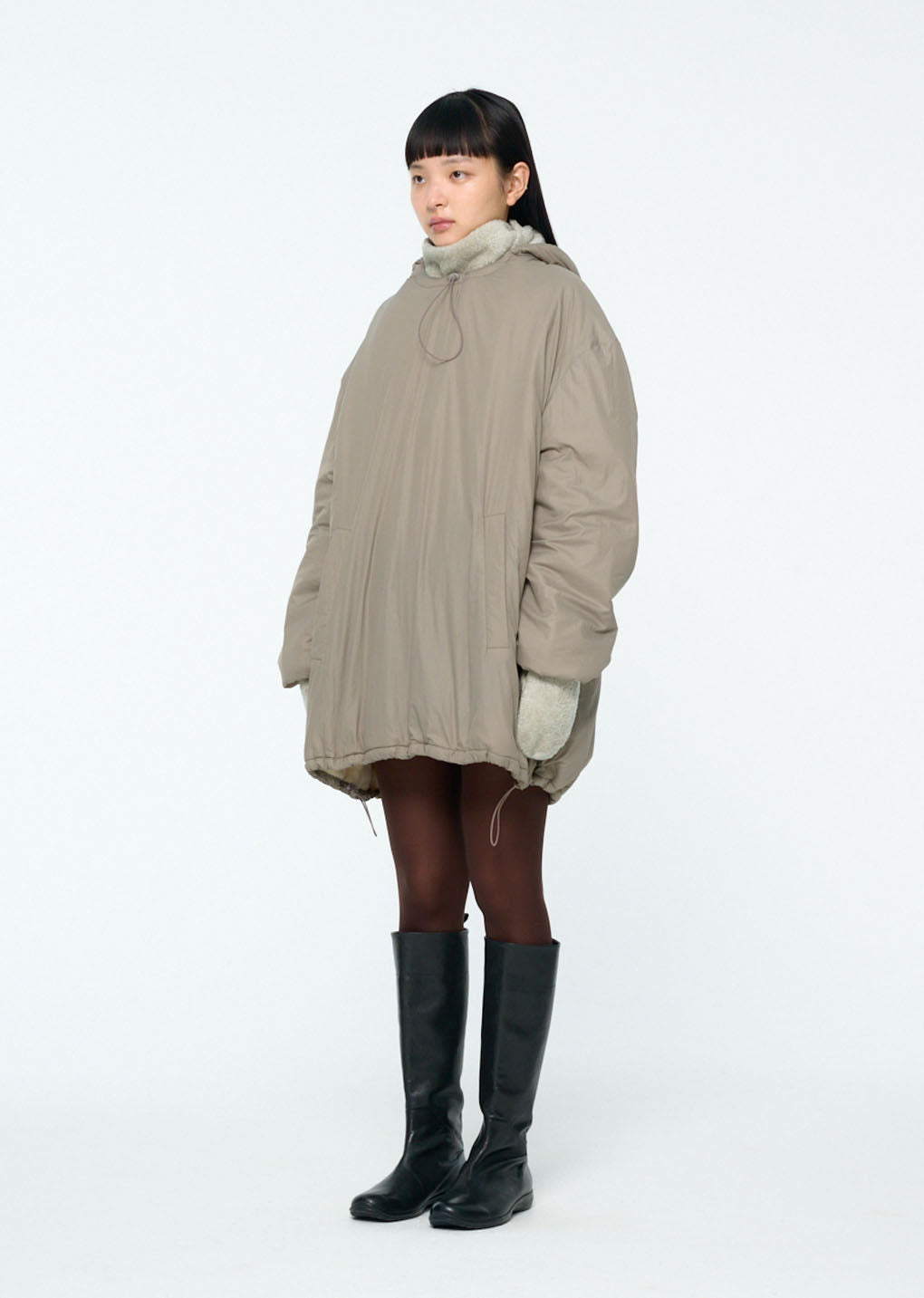 nylon reversible padded poncho, beige