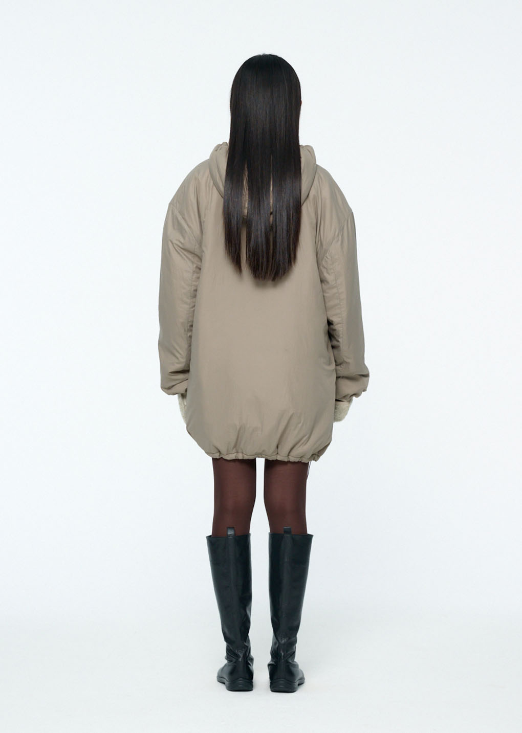 nylon reversible padded poncho, beige