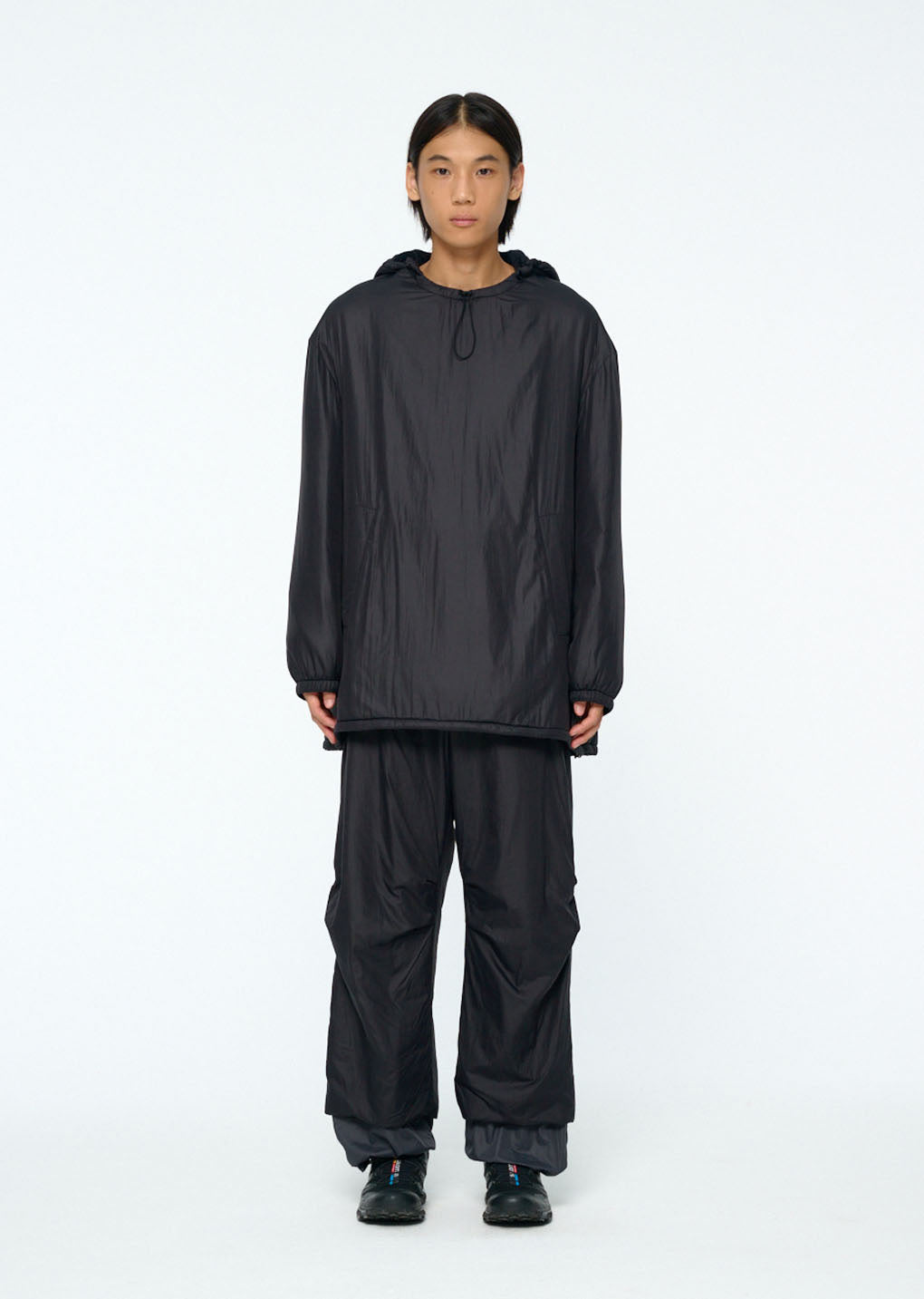 nylon reversible padded poncho, black