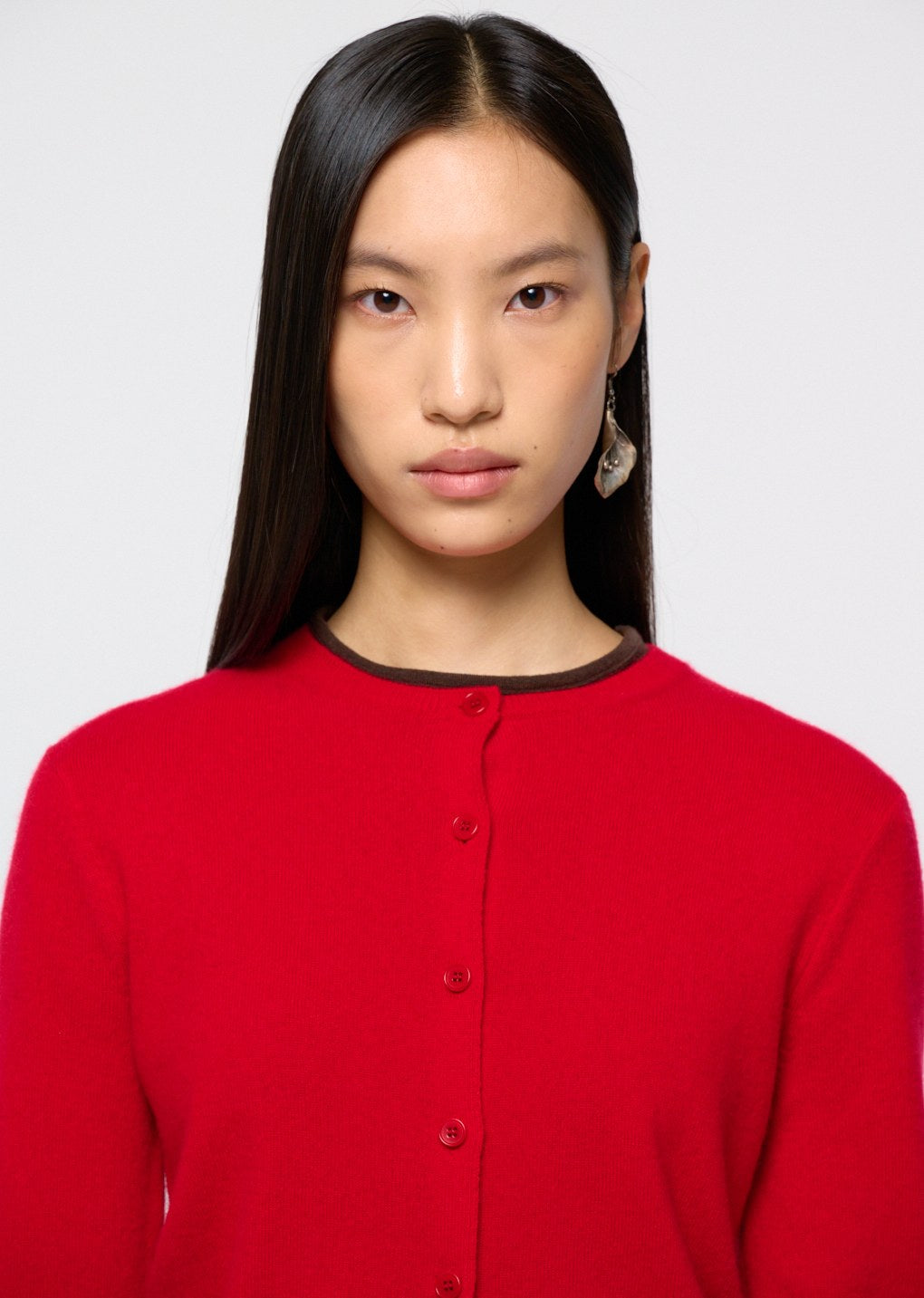 cashmere crewneck cardigan, red
