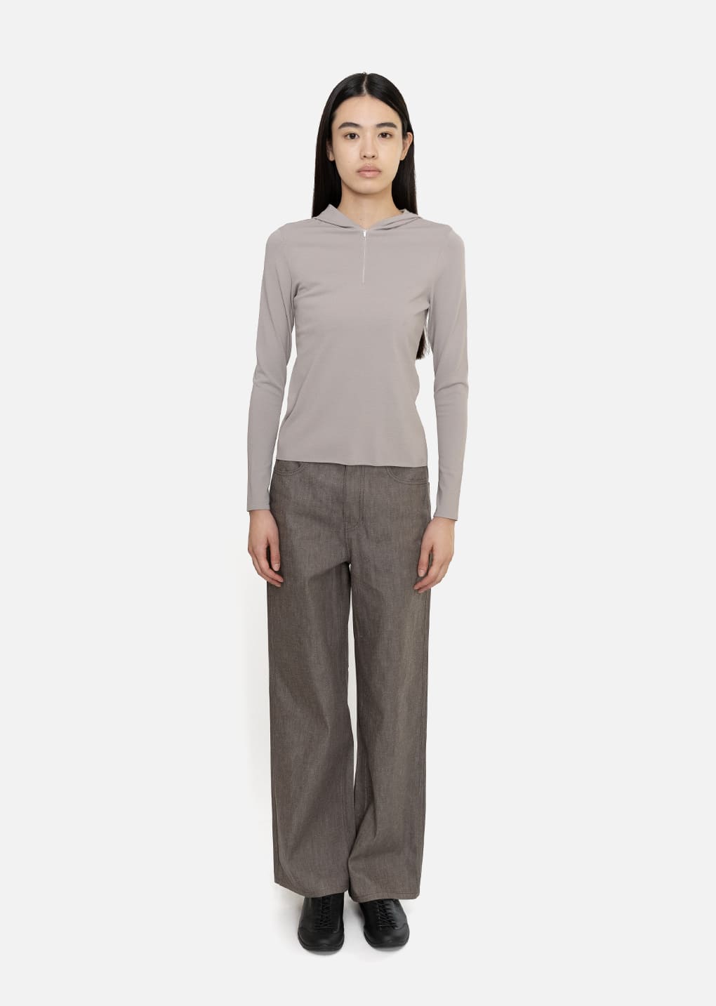 colored straight fit denim, brown hover