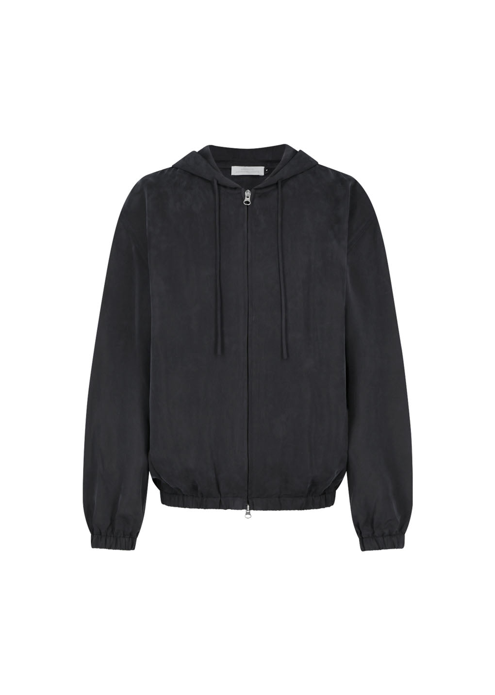 cupro hood zip up jumper, black