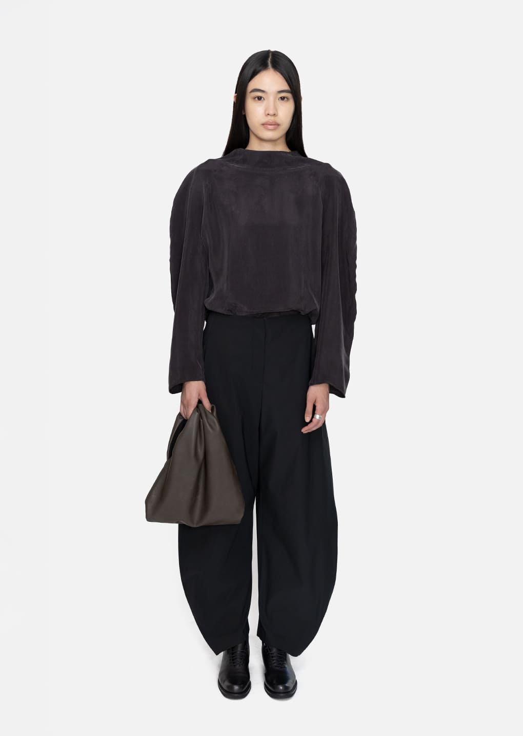 curved silhouette pants, black hover
