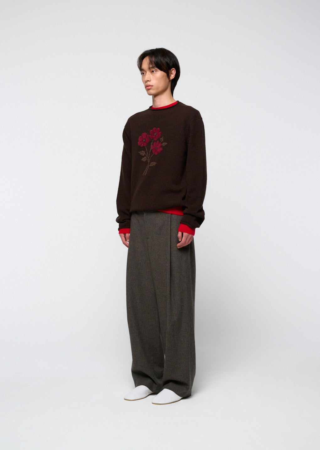 cashmere crewneck knit, red