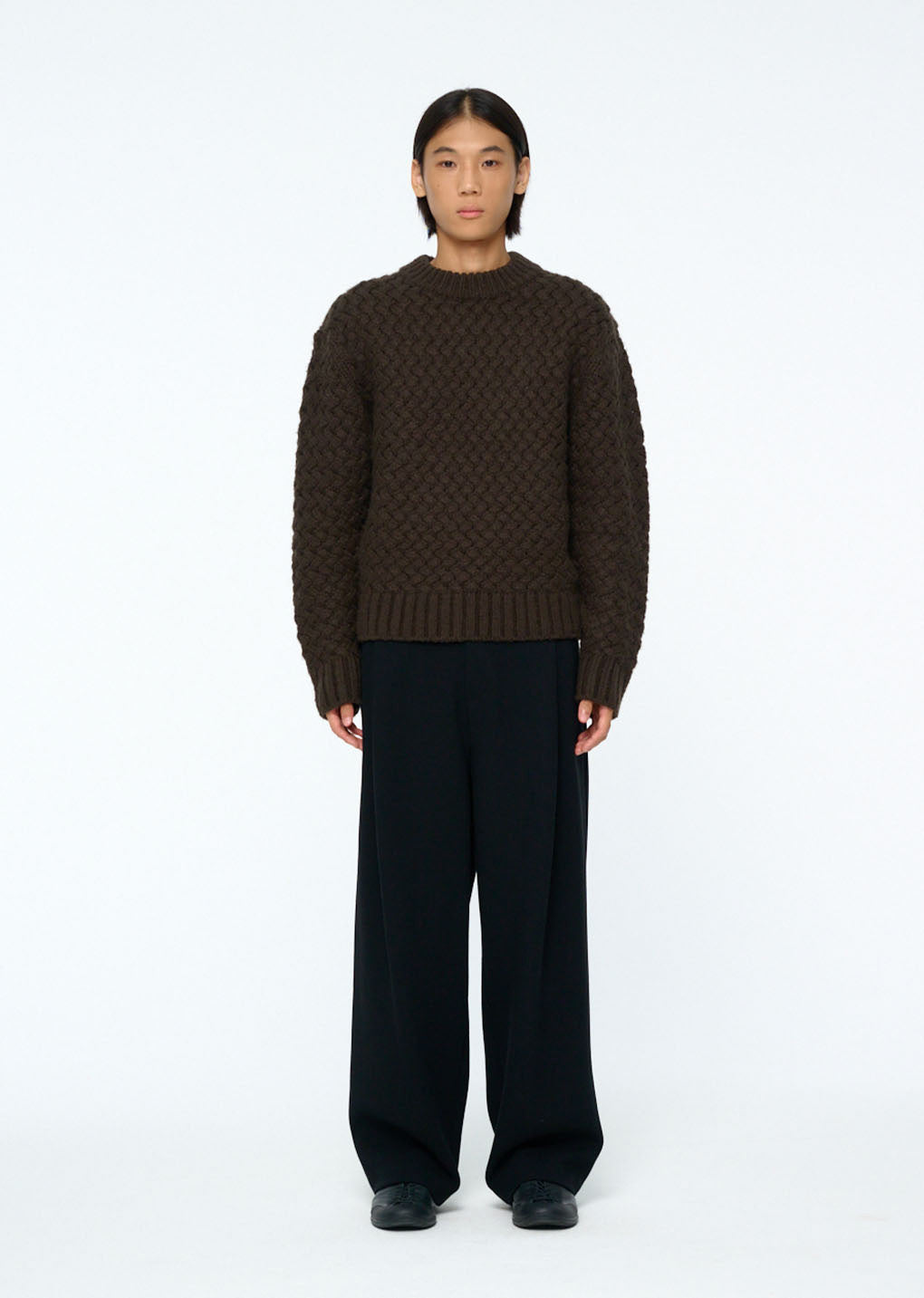 diagonal cable pullover, brown hover