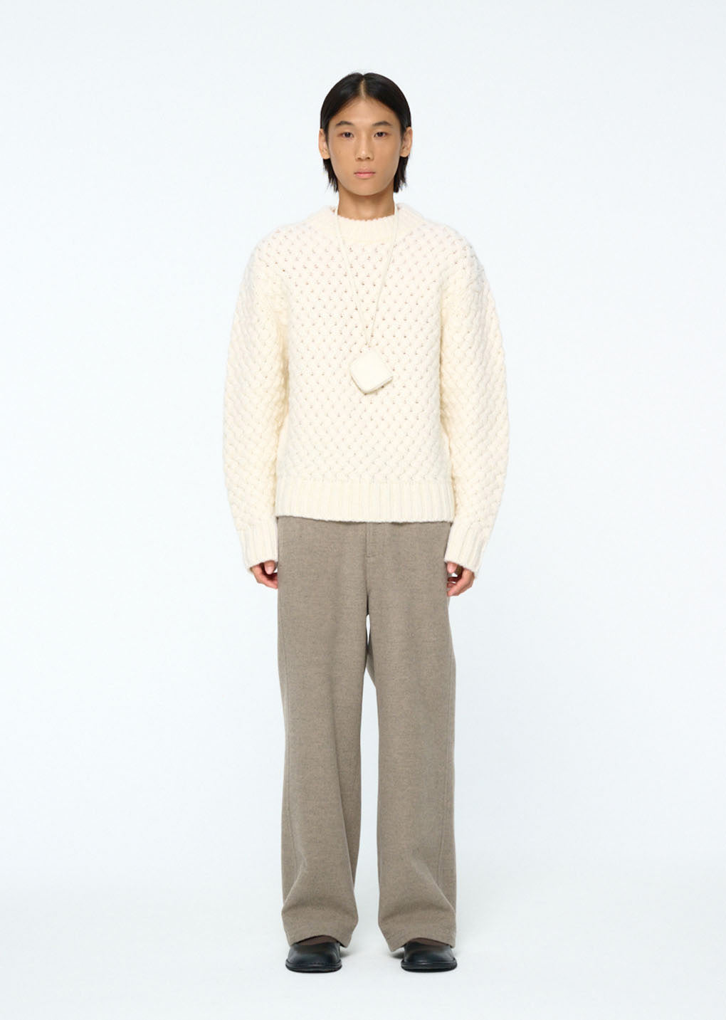 diagonal cable pullover, ivory hover