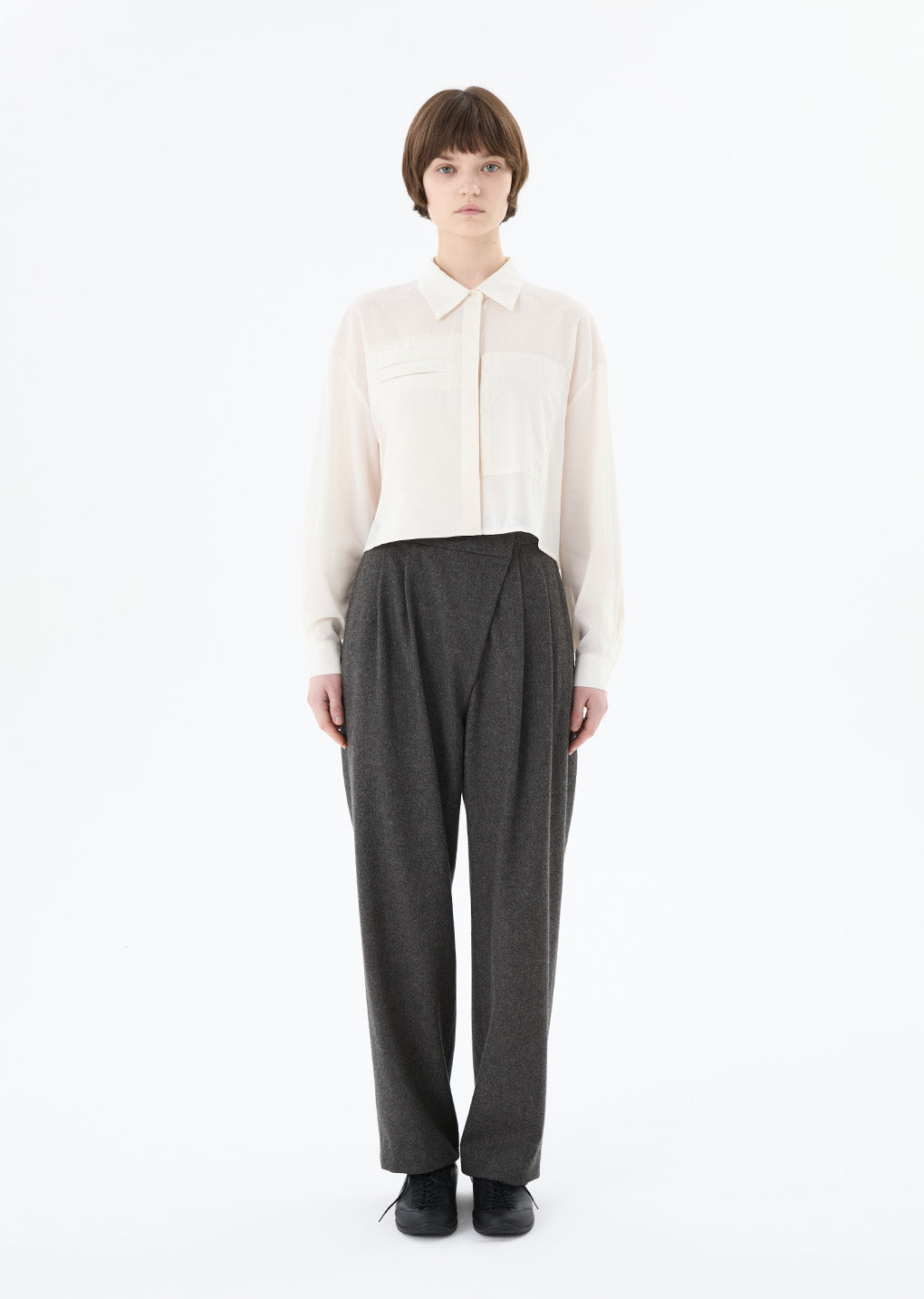 drawer pocket crop shirts, ivory hover