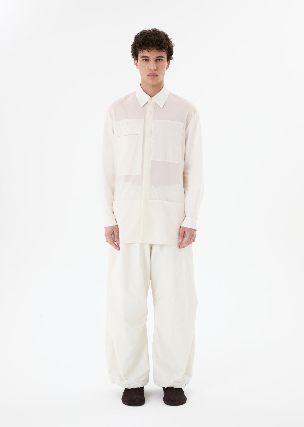drawstring wide fatigue pants, ecru hover