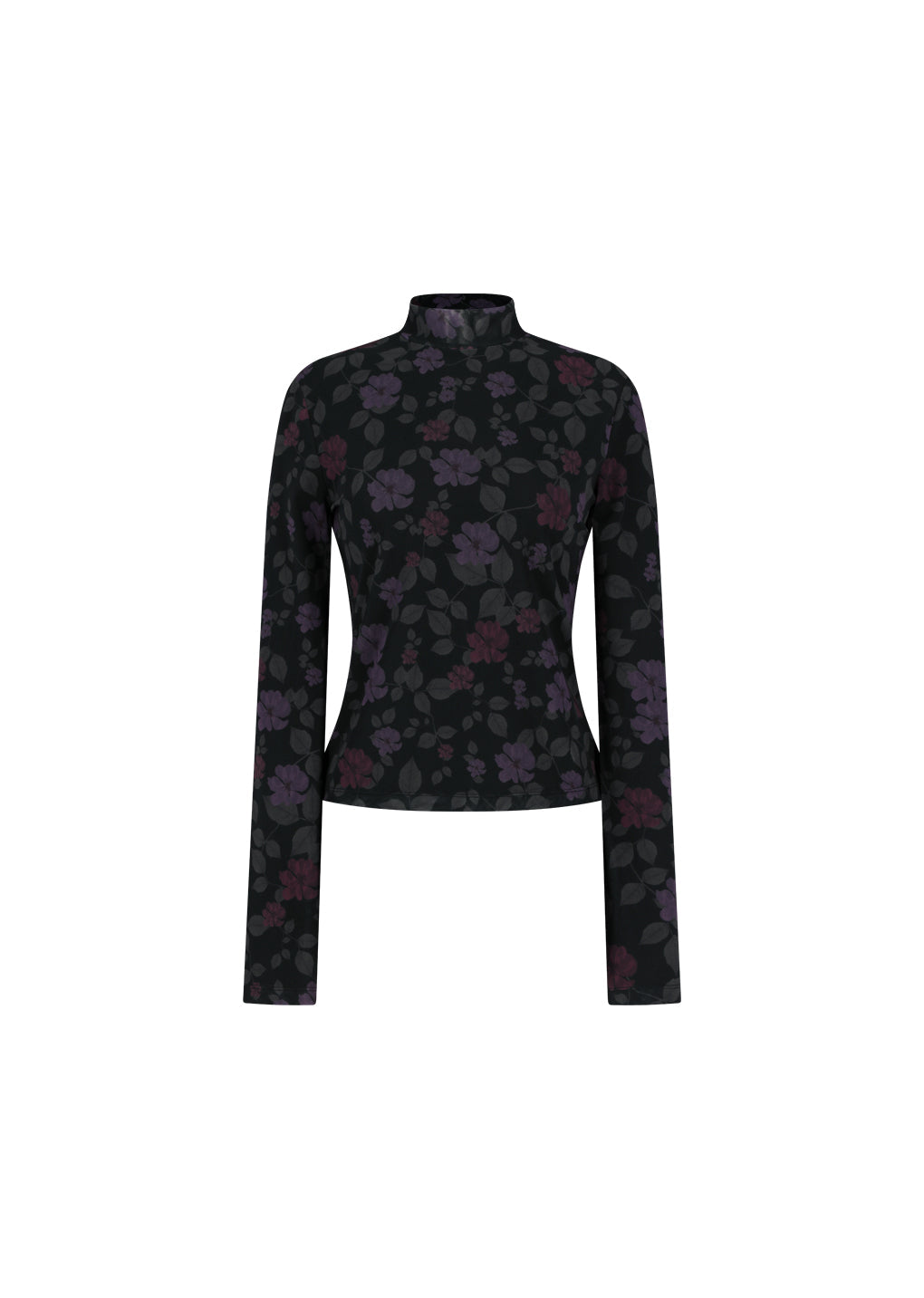 floral mock neck top, black