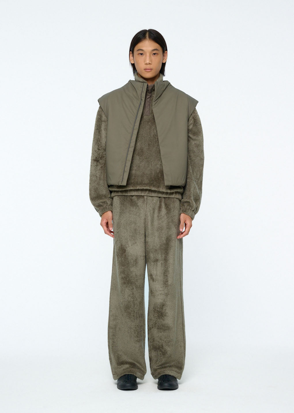 fluffy banding pants, khaki hover