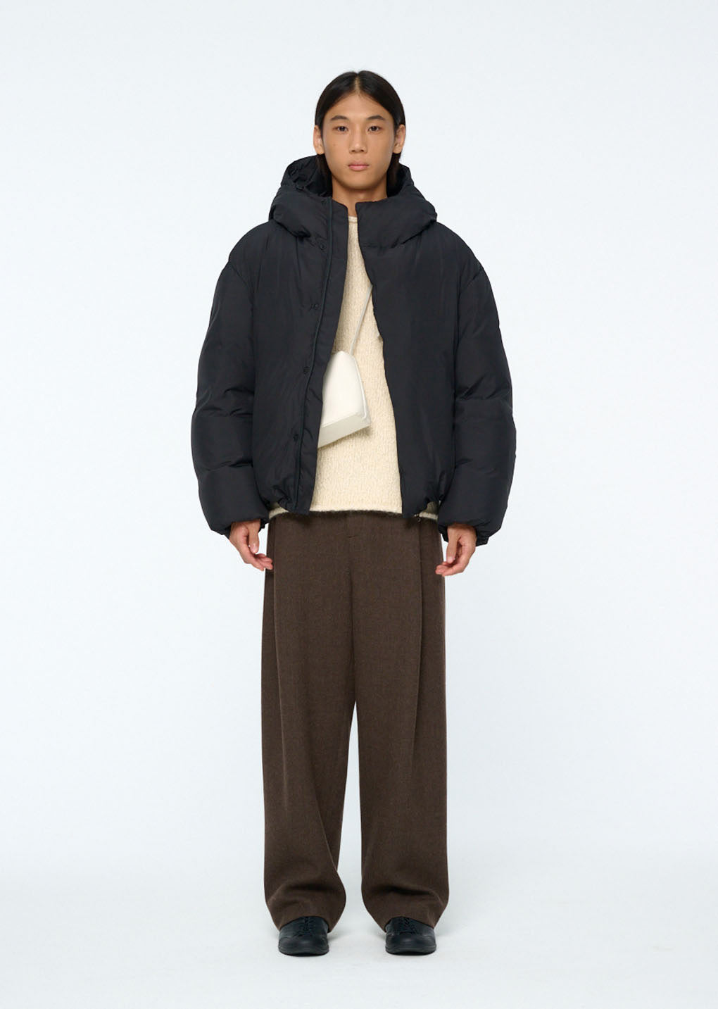 hooded down puffer, black hover